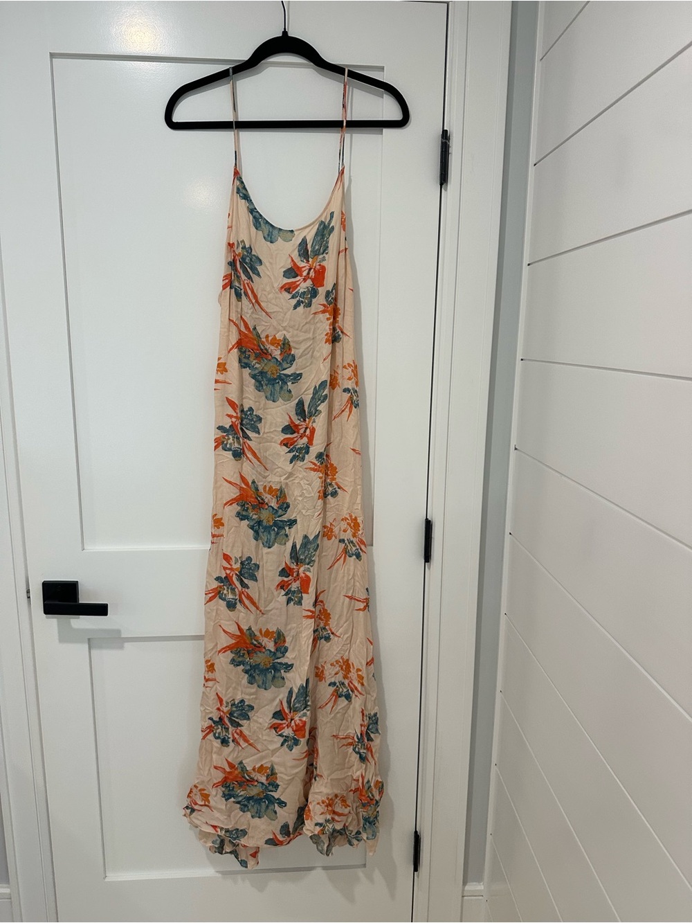 Free people Beige Floral Maxi Slip Dress with Orange & Teal Print
